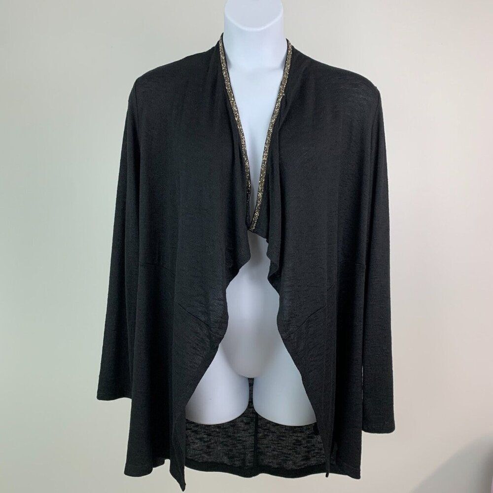 Juicy Couture Cardigan sz XXL Open Front Black Long Sleeve Embellished Neckline